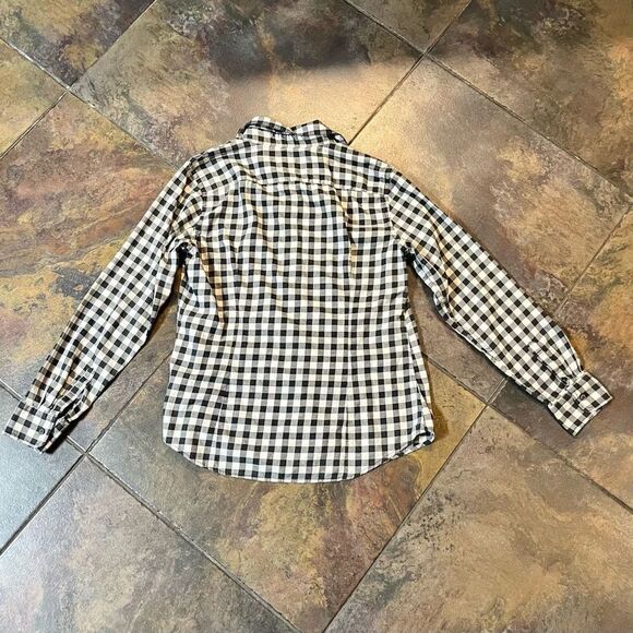 Banana Republic Soft Wash Shirt 100% Cotton Gray White Plaid Button Up Petite M - Picture 10 of 10